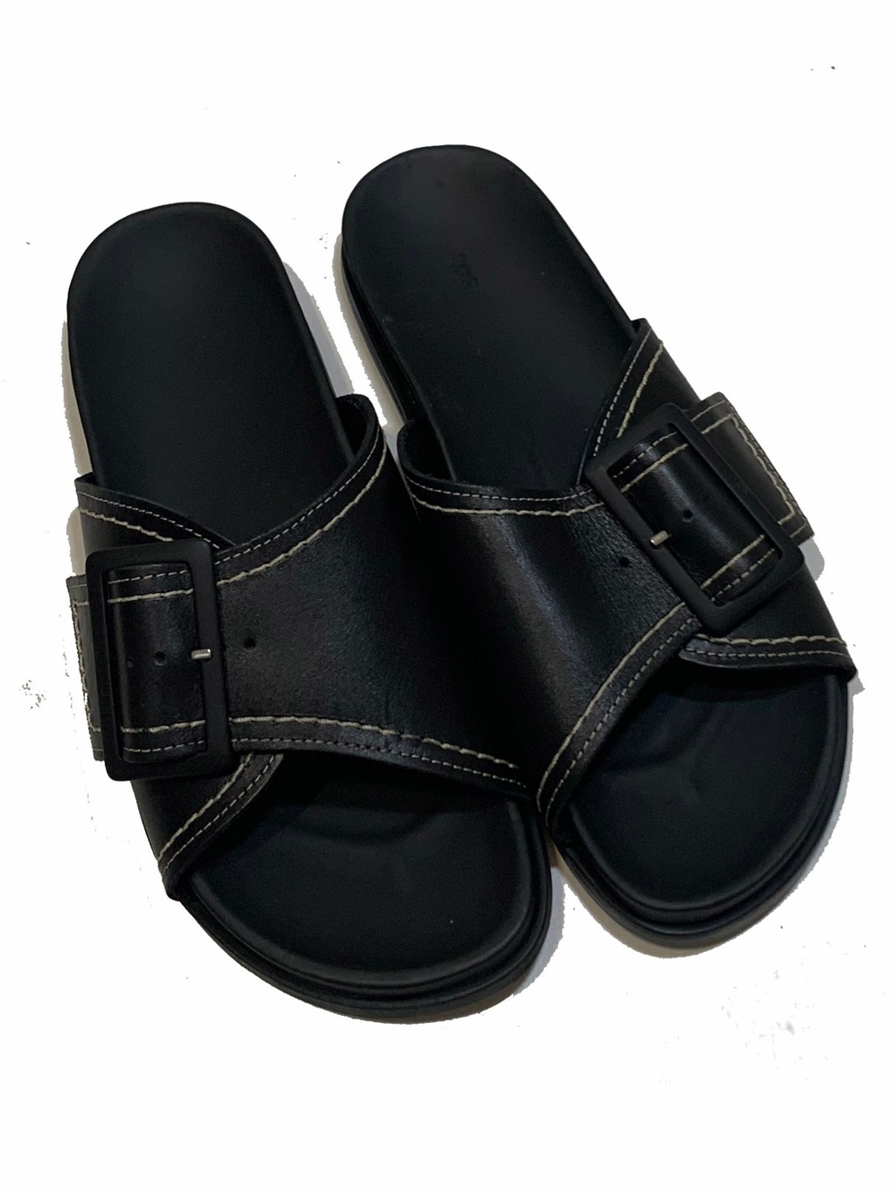 Cos Contrast-Stitch Buckled Leather Slides